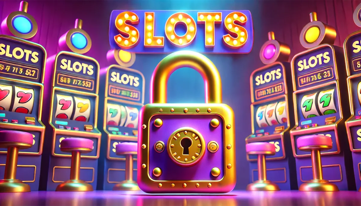 cartoon lock near slot machines